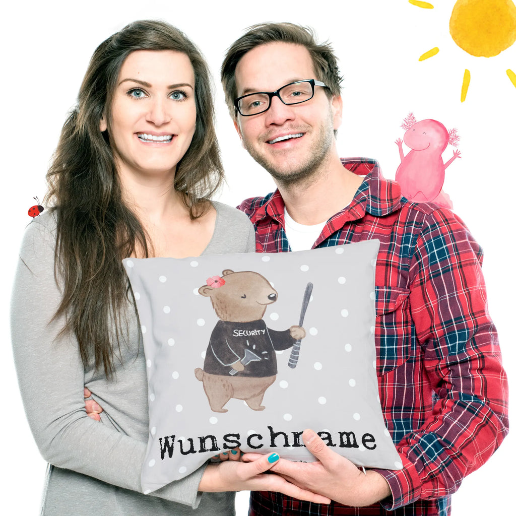 Personalisiertes Kissen Sicherheitsdienstmitarbeiterin mit Herz Kissen, Kopfkissen, Wunschname, Name, Bedrucken, Personalisiert, Geschenk, Schenken, Jubiläum, Danke, Dankeschön, Beruf, Ausbildung, Abschied, Rente, Kollege, Kollegin, Arbeitskollege, Mitarbeiter, Firma