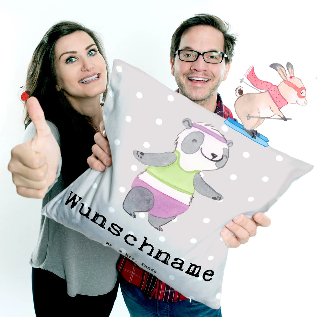 Personalisiertes Kissen Panda Aerobic Kopfkissen, bedrucken, Kissen, Name, Wunschname, personalisiert, Geschenk, Sport, Sportart, Hobby, Schenken, Danke, Dankeschön, Auszeichnung, Gewinn, Sportler, Fitnessstudio, Aerobic Fitness, Aerobic