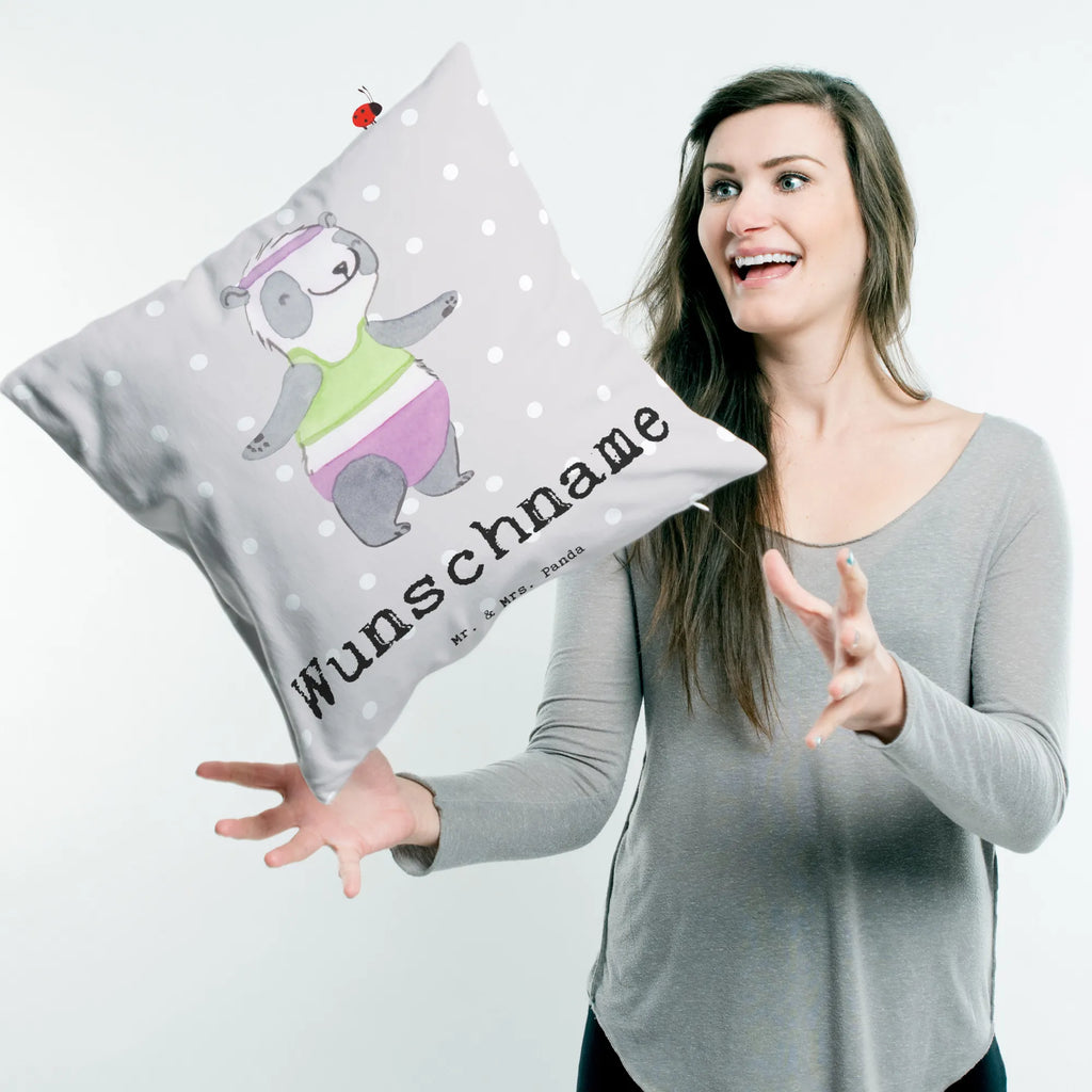 Personalisiertes Kissen Panda Aerobic Kopfkissen, bedrucken, Kissen, Name, Wunschname, personalisiert, Geschenk, Sport, Sportart, Hobby, Schenken, Danke, Dankeschön, Auszeichnung, Gewinn, Sportler, Fitnessstudio, Aerobic Fitness, Aerobic