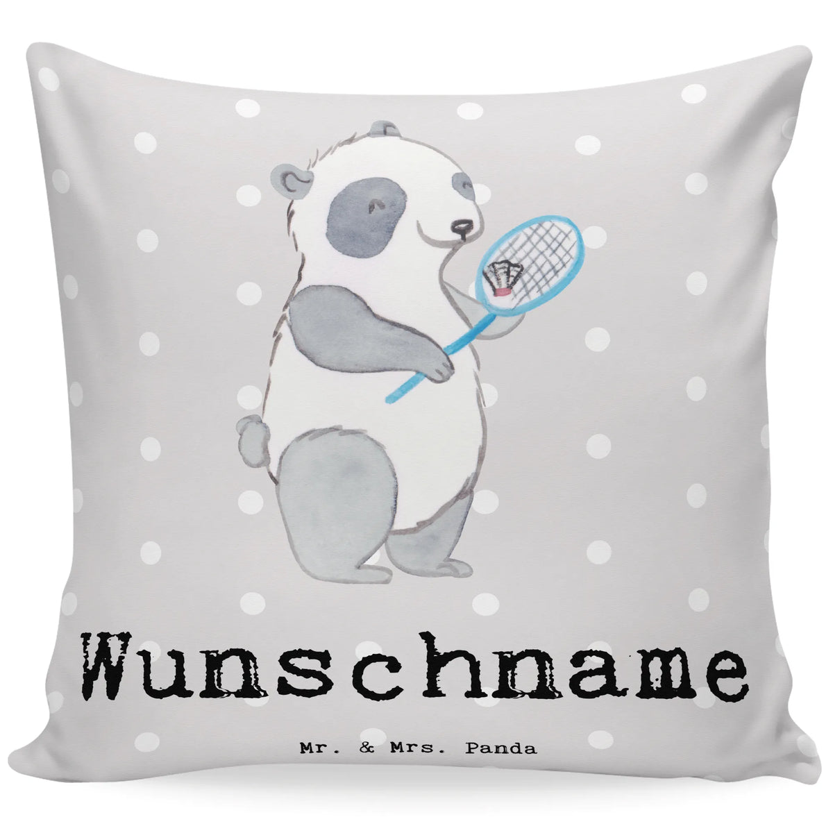 Personalised cushion panda badminton Gift, sport, hobby, giving, thank you, award, profit, athlete, Badminton, play badminton