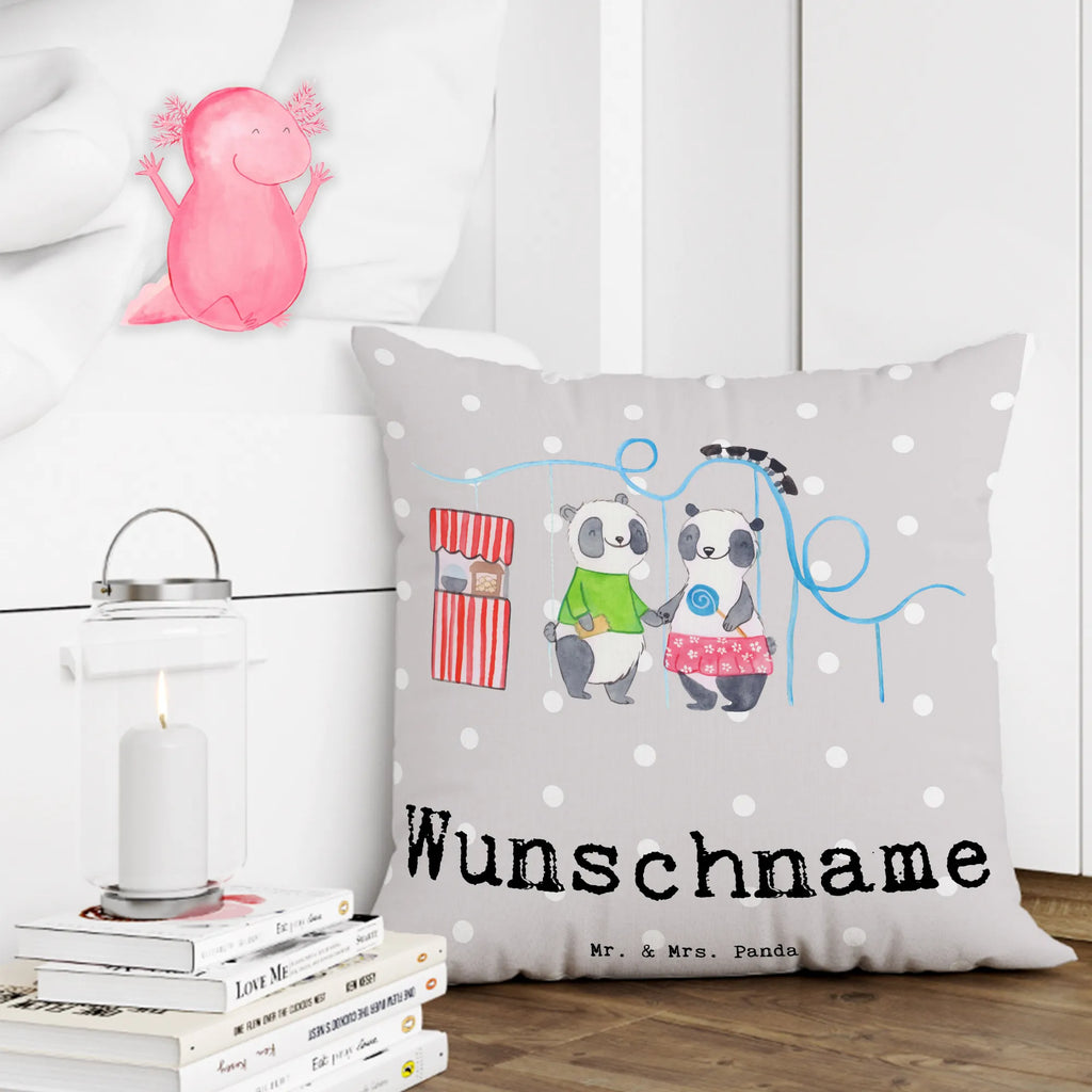 Personalised cushion pandas visit amusement park Gift, sport, hobby, giving, thank you, award, profit, athlete, ride a roller coaster, Visit an amusement park