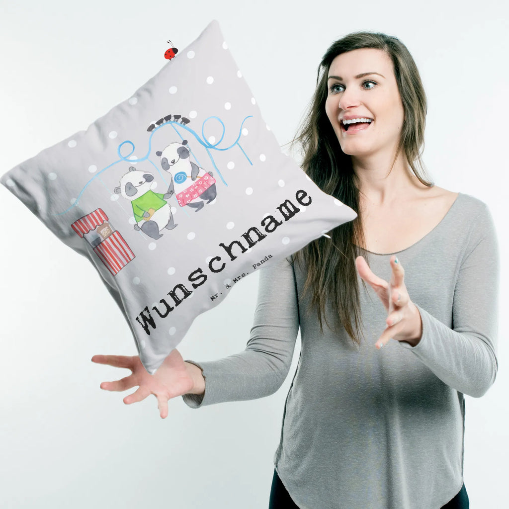 Personalised cushion pandas visit amusement park Gift, sport, hobby, giving, thank you, award, profit, athlete, ride a roller coaster, Visit an amusement park