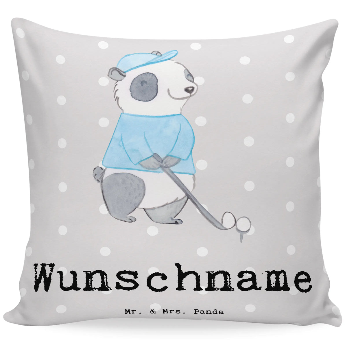 Personalised cushion panda golfing Gift, sport, hobby, giving, thank you, award, profit, athlete, golf tournament, golf club, play golf, Golf, golf course