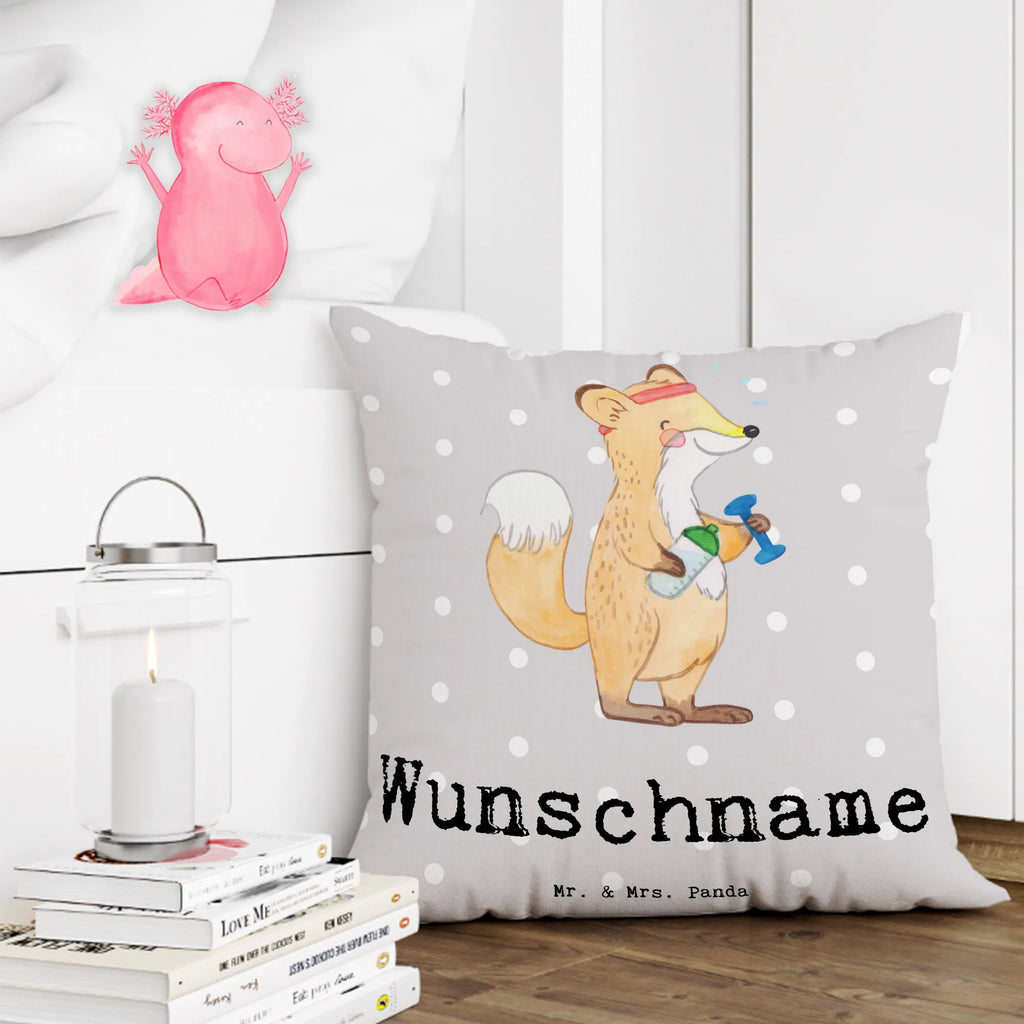 Personalised cushion Fox fitness Gift, sport, hobby, giving, thank you, award, profit, athlete, weight training, sports club, gym, exercising, Fitness