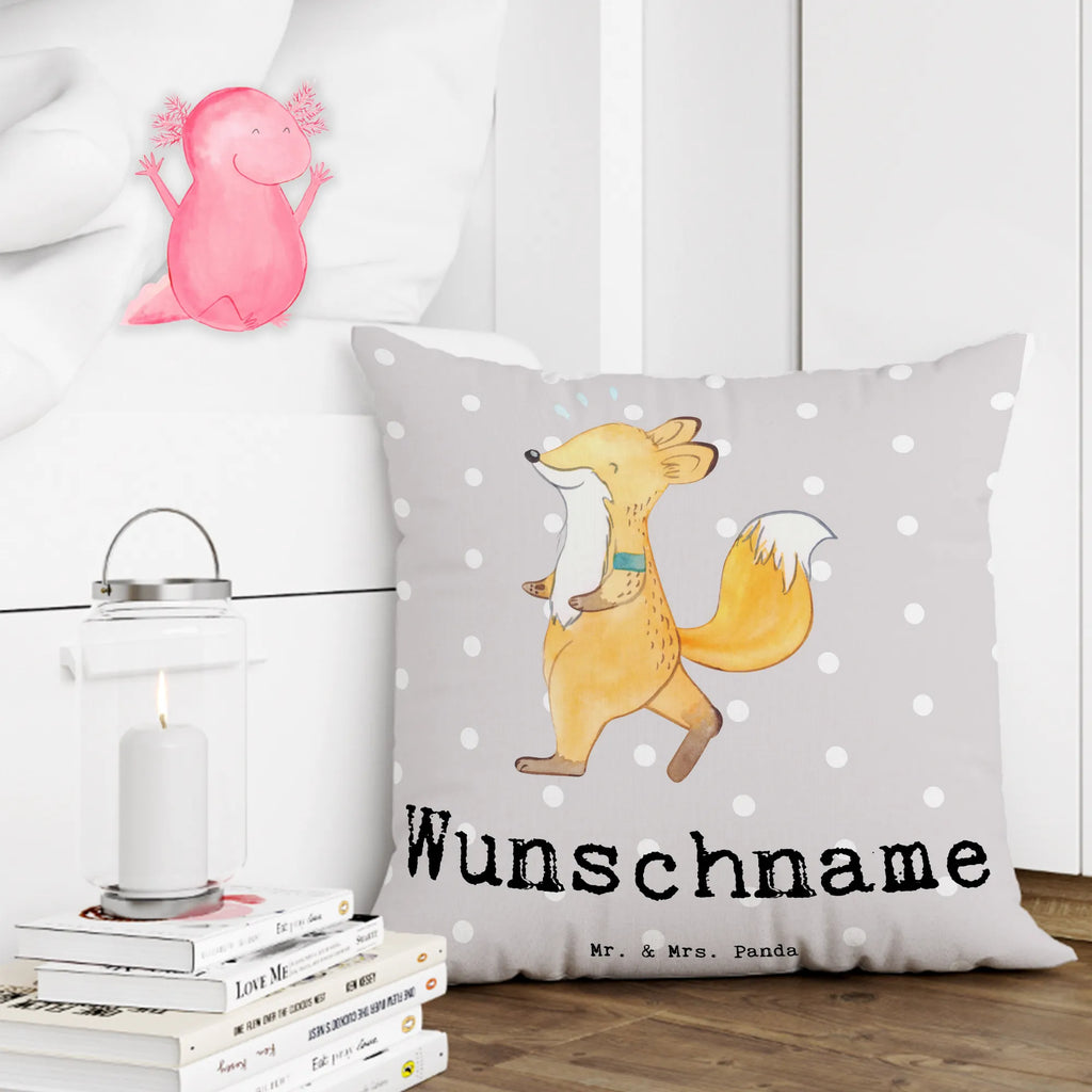 Personalised cushion Fox Jog Gift, sport, hobby, giving, thank you, award, profit, athlete, running, jogging