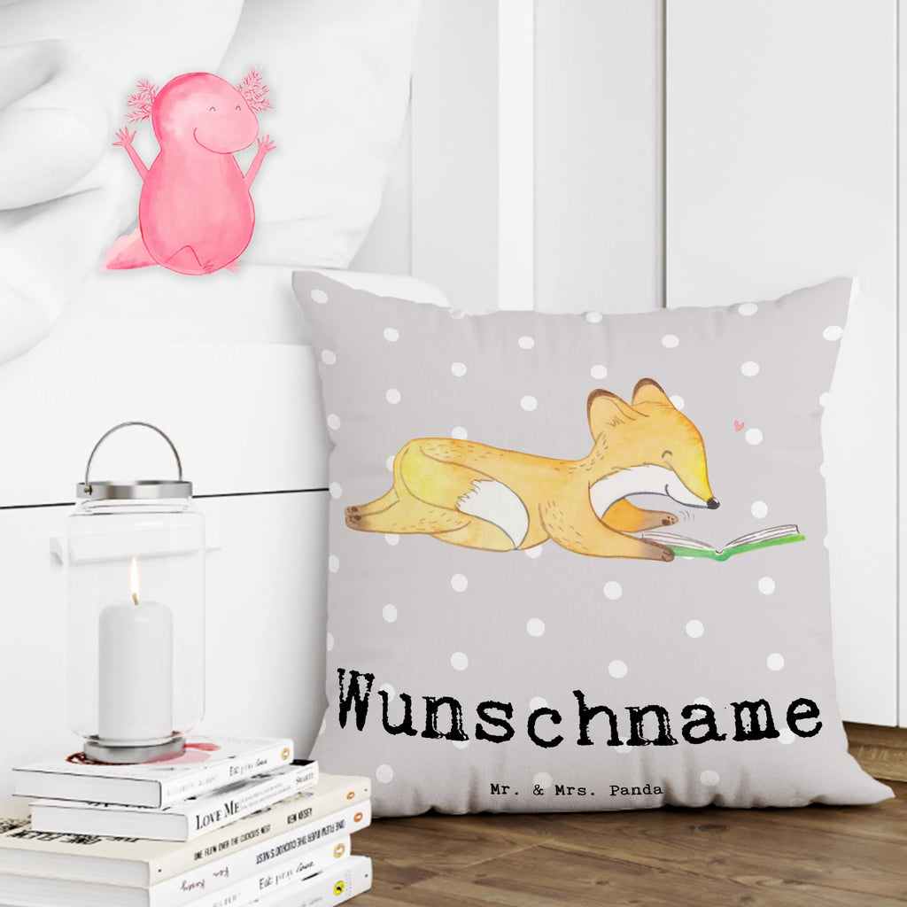 Personalised cushion Fox To read Gift, sport, hobby, giving, thank you, award, profit, athlete, read books, read, bookworm