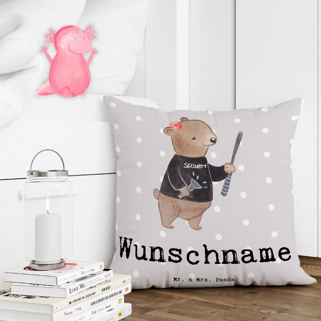 Personalisiertes Kissen Security Mitarbeiterin mit Herz bedrucken, Name, Kopfkissen, Kissen, personalisiert, Wunschname, Beruf, Ausbildung, Jubiläum, Abschied, Rente, Kollege, Kollegin, Geschenk, Schenken, Arbeitskollege, Mitarbeiter, Firma, Danke, Dankeschön