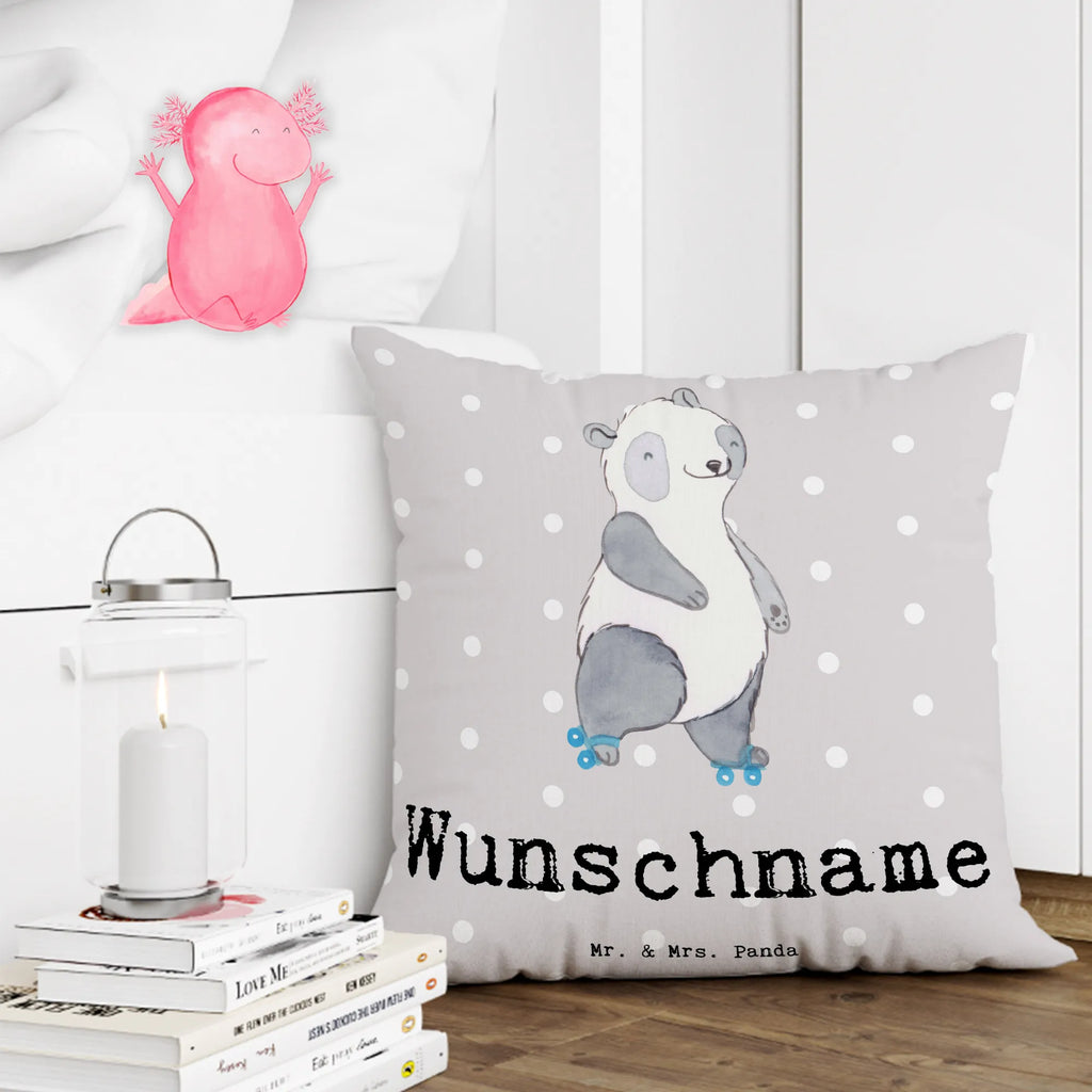 Personalised cushion panda roller blading Gift, sport, hobby, giving, thank you, award, profit, athlete, inline skating, roller skating, Inline skating, roller blading