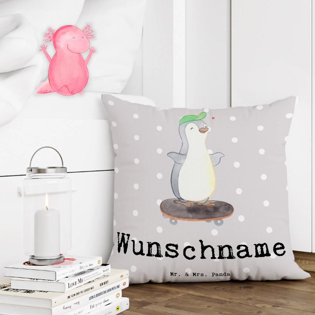 Personalised cushion penguin skateboarding Gift, sport, hobby, giving, thank you, award, profit, athlete, Skateboarding, skateboard, skating, skateboarding, skate rink