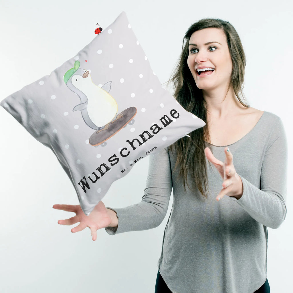 Personalised cushion penguin skateboarding Gift, sport, hobby, giving, thank you, award, profit, athlete, Skateboarding, skateboard, skating, skateboarding, skate rink
