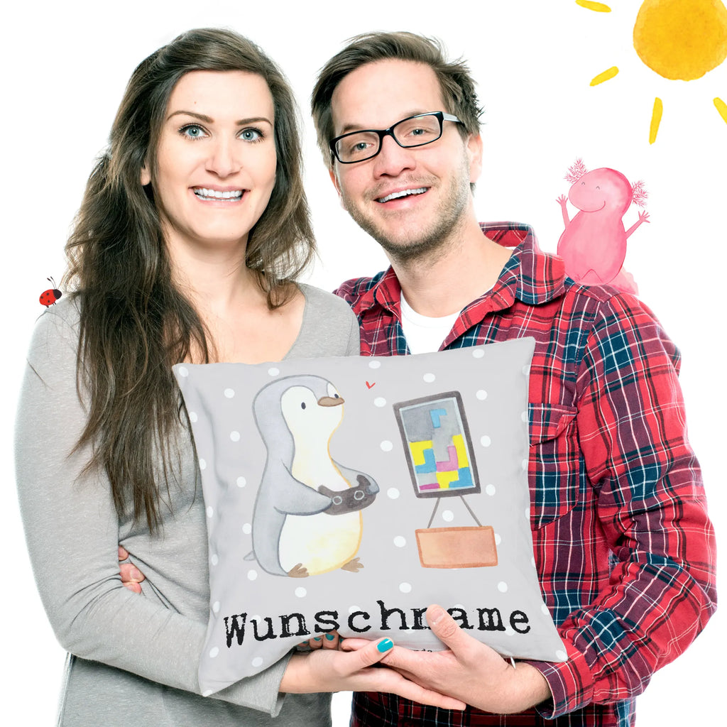 Personalisiertes Kissen Pinguin Zocken Kissen, Wunschname, bedrucken, personalisiert, Kopfkissen, Name, Geschenk, Sport, Sportart, Hobby, Schenken, Danke, Dankeschön, Auszeichnung, Gewinn, Sportler, Videospiele, Zocken, Videogames, Gaming