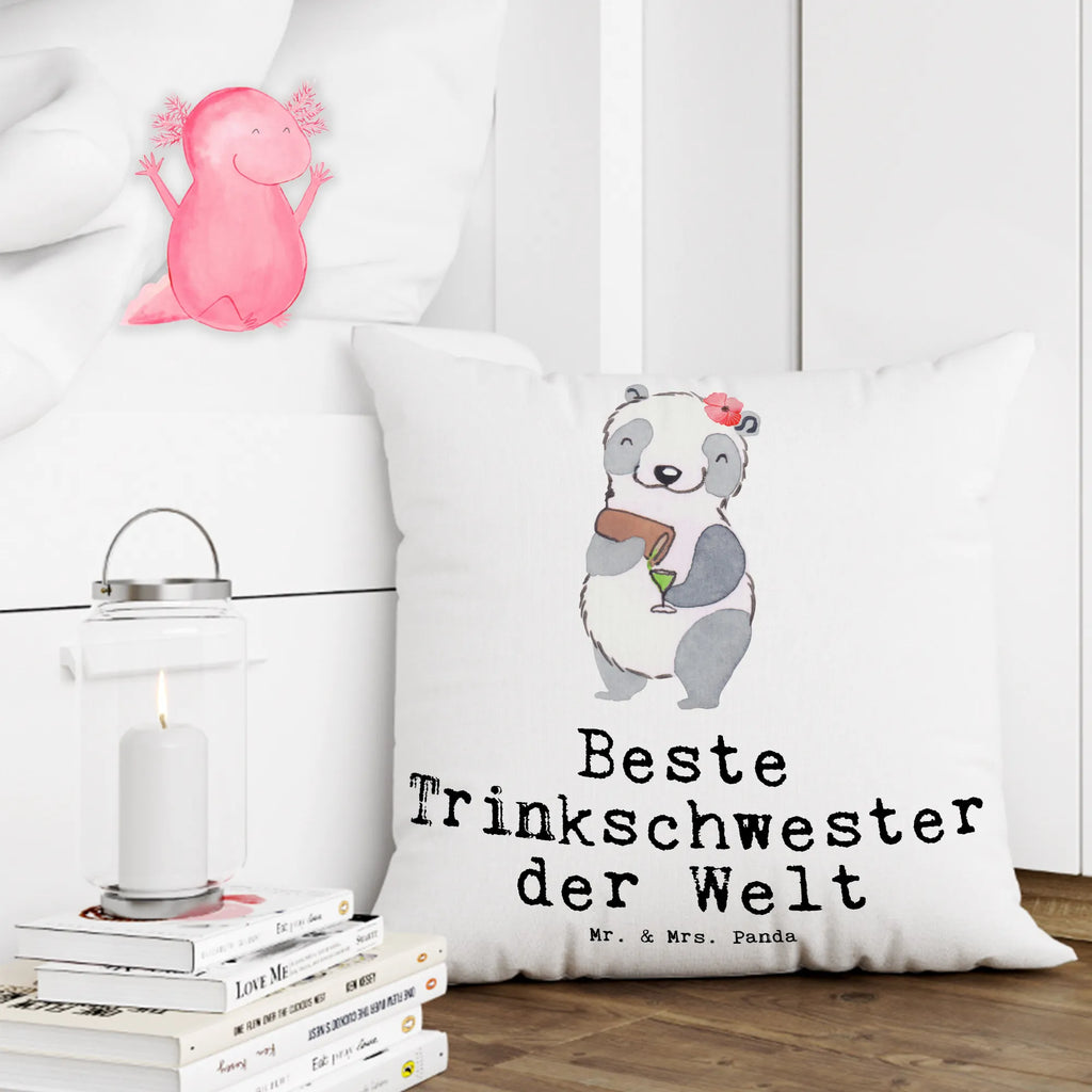 Cushion panda Best drinking sister in the world bed, sofa, soft, pad, pillows, 40x40, Pillow, cushion, fluffy, bedroom, settee, 40 x 40, couch, pillow case, for, thank you, gift, giving, birthday, birthday present, gift idea, souvenir, make you happy, gift tip, friend, sister, drinking, bae, Drinking sister, trifle, alcohol, sister from another mister, party, weekend, drinking sister
