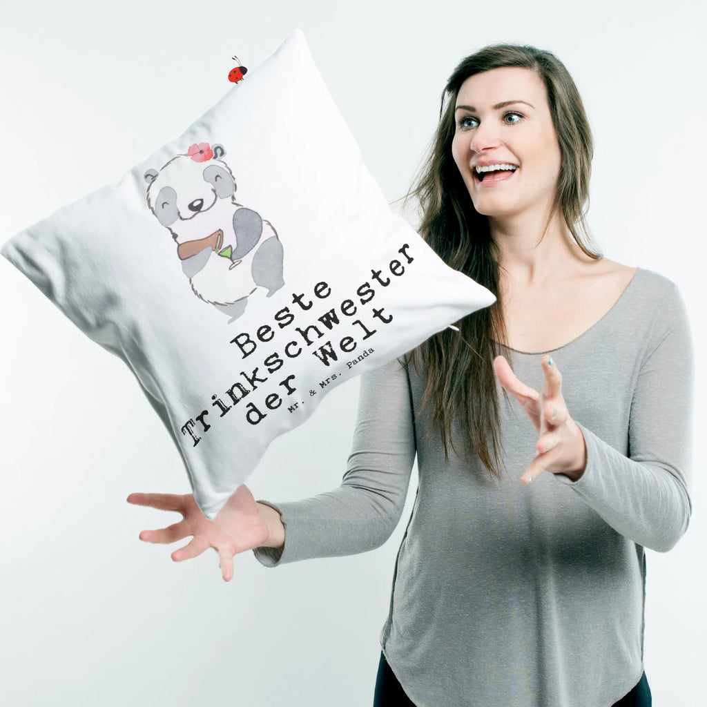 Cushion panda Best drinking sister in the world bed, sofa, soft, pad, pillows, 40x40, Pillow, cushion, fluffy, bedroom, settee, 40 x 40, couch, pillow case, for, thank you, gift, giving, birthday, birthday present, gift idea, souvenir, make you happy, gift tip, friend, sister, drinking, bae, Drinking sister, trifle, alcohol, sister from another mister, party, weekend, drinking sister