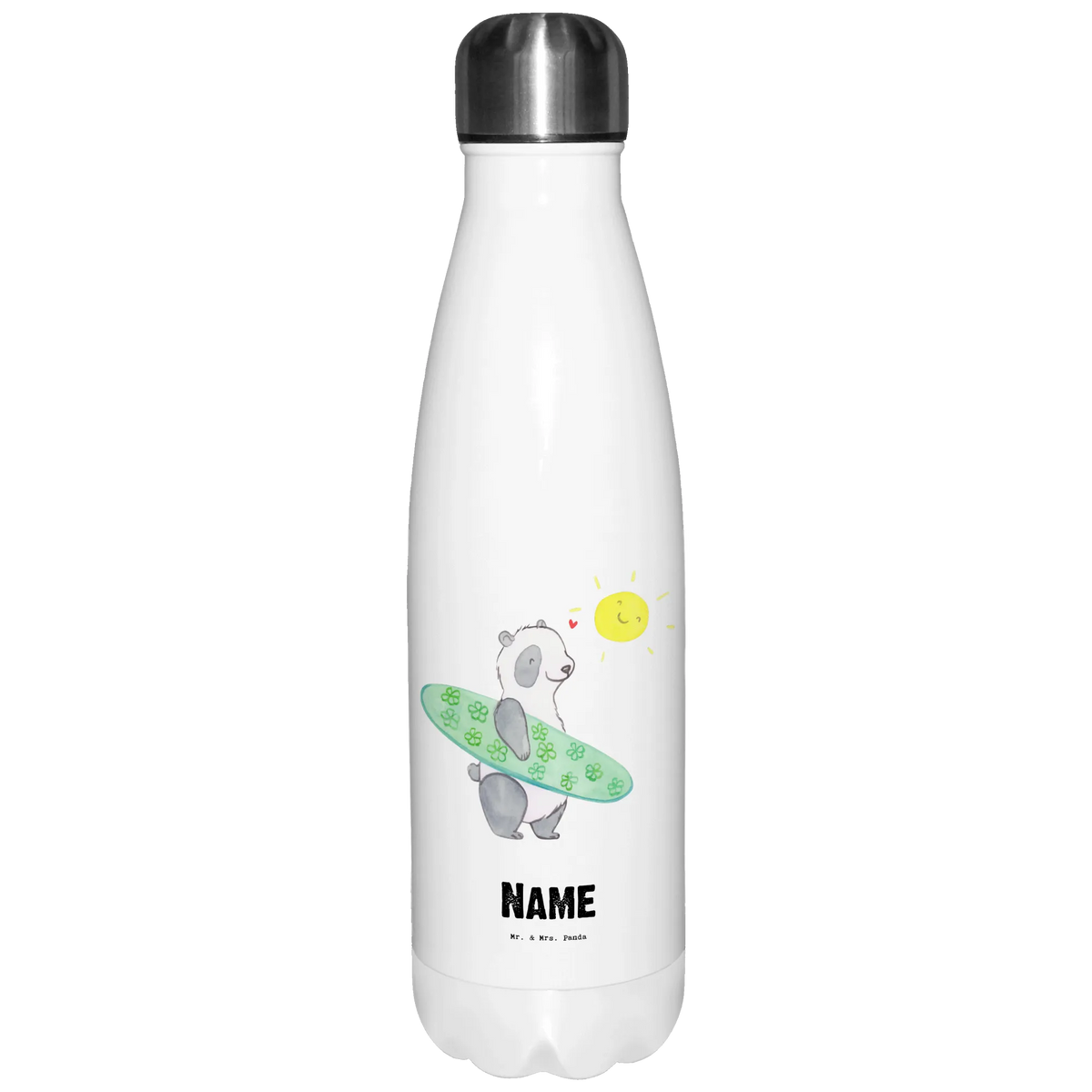 Personalised insulated bottle panda surfing Gift, giving, thank you, award, profit, athlete, Surfing, surf school
