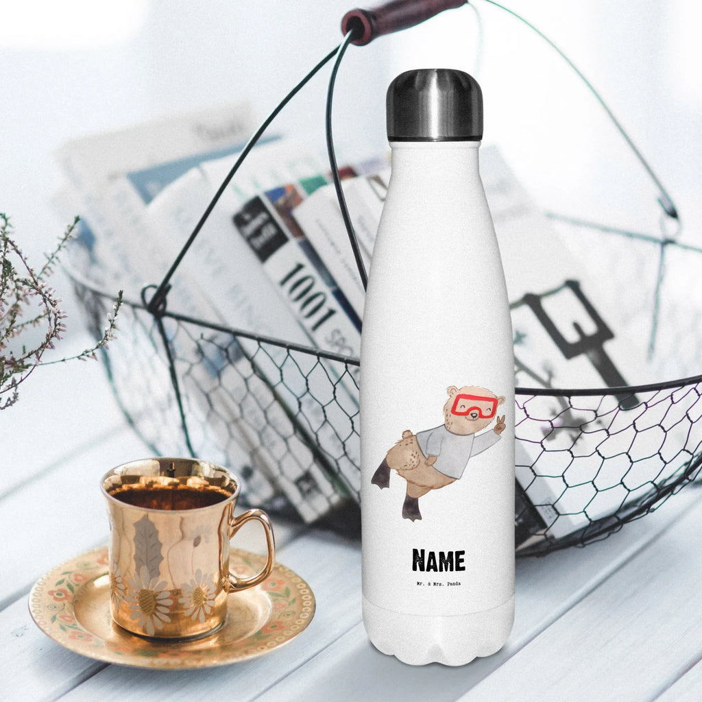 Personalised insulated bottle bear Dive Gift, sport, hobby, giving, thank you, award, profit, athlete, diving, snorkeling, dive, Diving, diving school