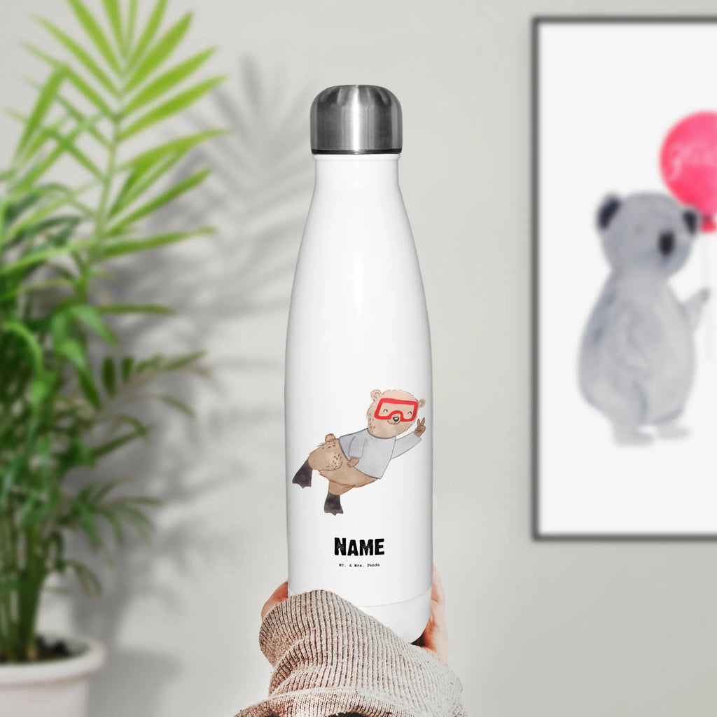 Personalised insulated bottle bear Dive Gift, sport, hobby, giving, thank you, award, profit, athlete, diving, snorkeling, dive, Diving, diving school