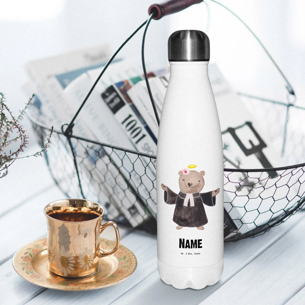 Personalised insulated bottle female pastor heart gift, gift idea, best, farewell gift, passing exam, anniversary, retirement, promotion, job start, sayings, funny, profession