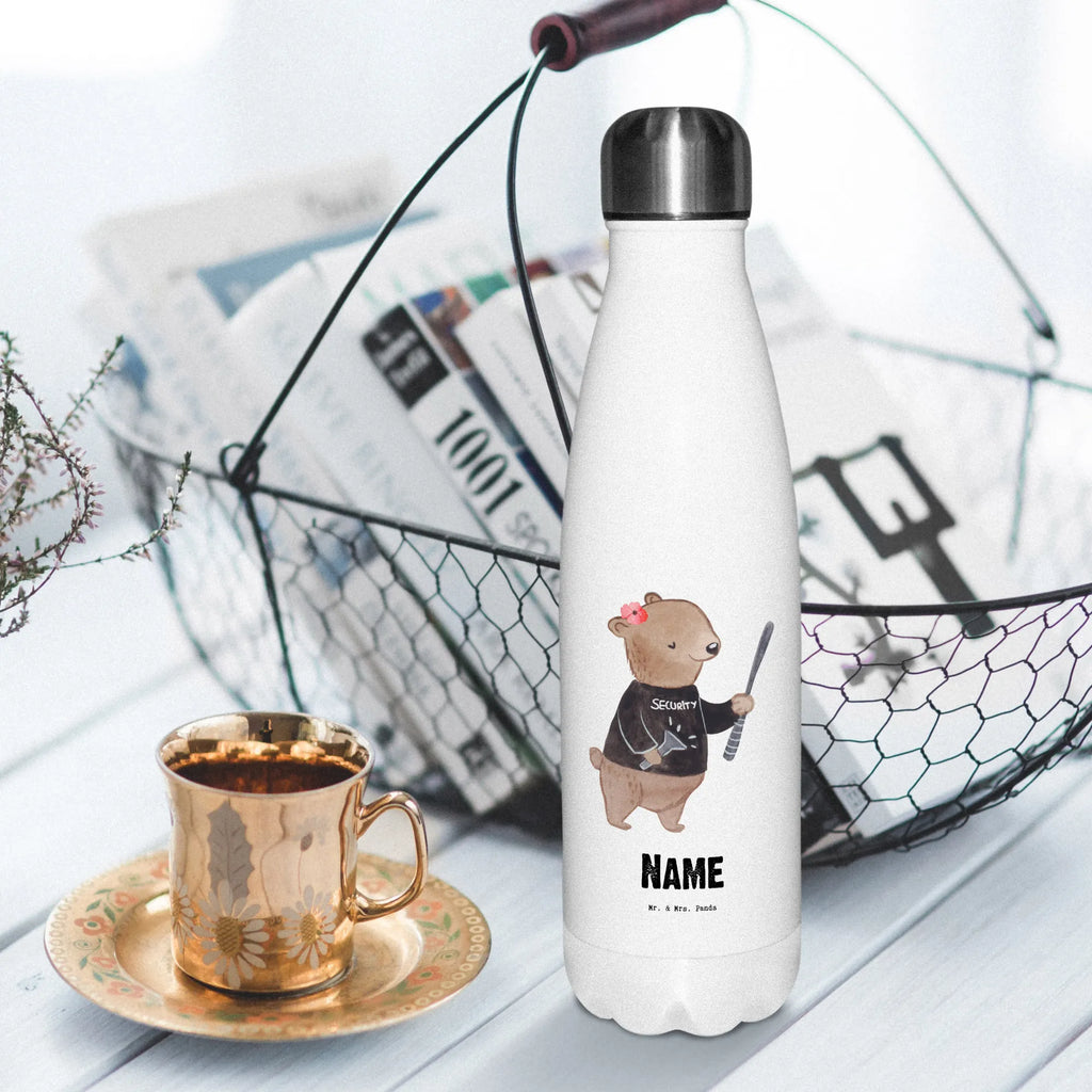 Personalised insulated bottle Female security service employee Heart gift, gift idea, best, farewell gift, passing exam, anniversary, retirement, promotion, job start, sayings, funny, profession