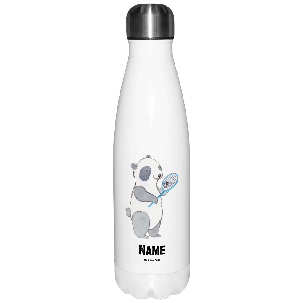 Personalised insulated bottle panda badminton Gift, sport, hobby, giving, thank you, award, profit, athlete, play badminton, Badminton