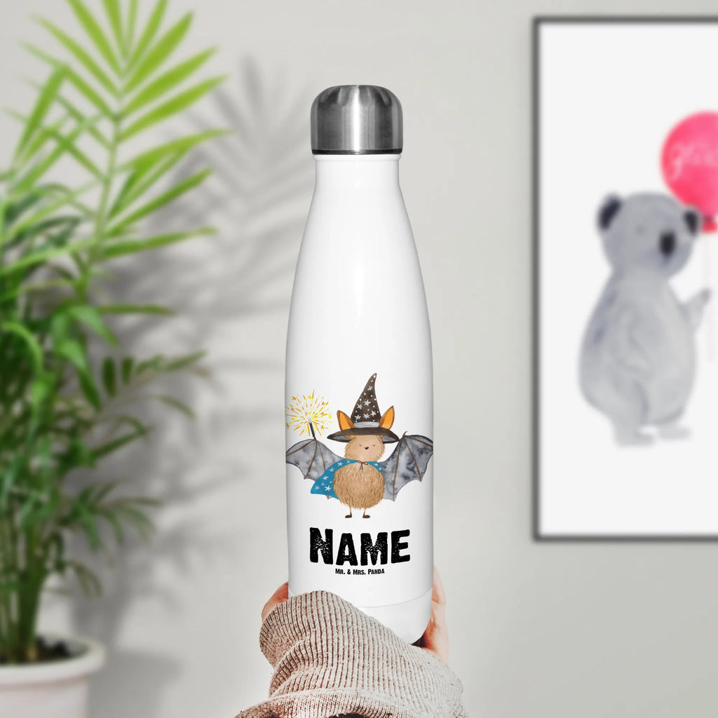 Personalised insulated bottle bat wizard small animals, cute, funny, cute animal motives, hand drawn, small world, funny sayings, good mood, happy, gifts, gift ideas, special gifts, animal lover, card, sorcerers, women, get in, bats, magicians, Bats