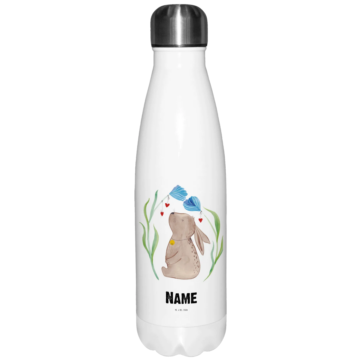 Personalised insulated bottle Hare flower Easter, Easter bunny, hope, child, first child, Bunny, dreams, birth, baptism, pregnancy, birthday, christening gift, rabbit, child's birthday