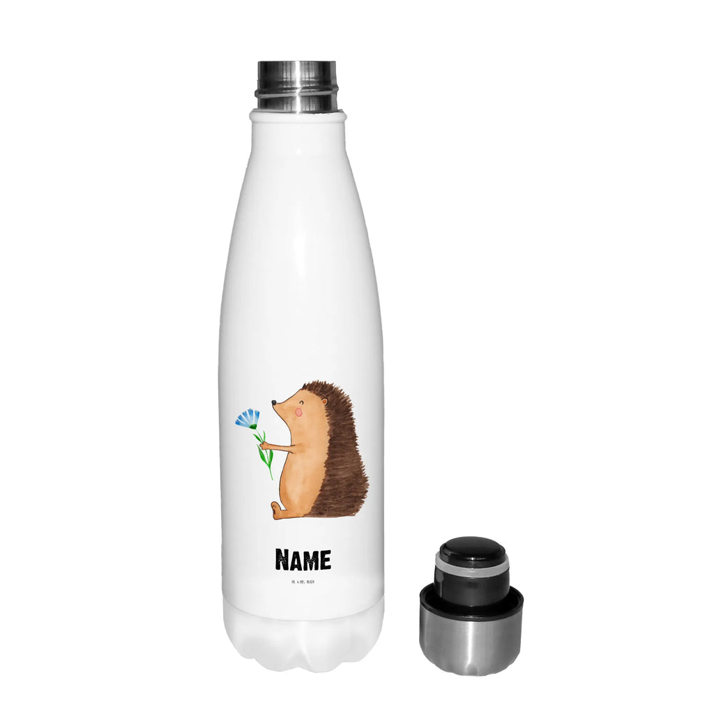 Personalised insulated bottle Hedgehog Flower small animals, cute, funny, cute animal motives, hand drawn, small world, funny sayings, good mood, happy, gifts, gift ideas, special gifts, animal lover, card, recovery wishes, get well soon, illness, hedgehog, sick, hospital, visit