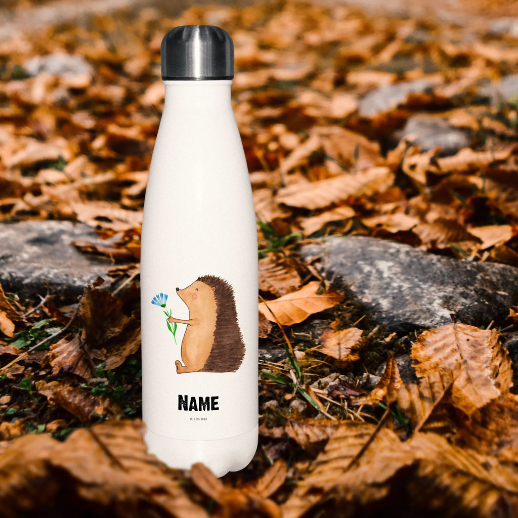 Personalised insulated bottle Hedgehog Flower small animals, cute, funny, cute animal motives, hand drawn, small world, funny sayings, good mood, happy, gifts, gift ideas, special gifts, animal lover, card, recovery wishes, get well soon, illness, hedgehog, sick, hospital, visit