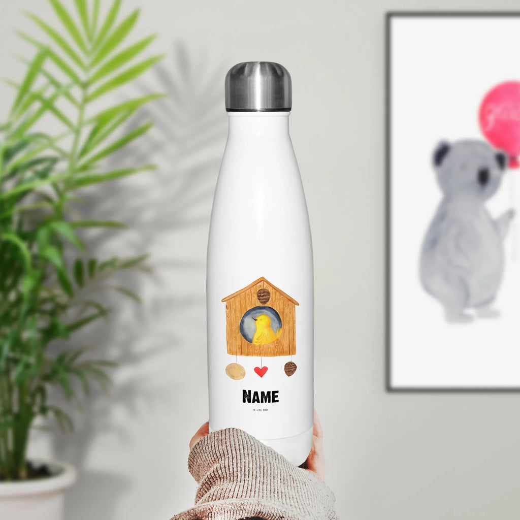 Personalised insulated bottle birdhouse Home small animals, cute, funny, cute animal motives, hand drawn, small world, funny sayings, good mood, happy, gifts, gift ideas, special gifts, animal lover, card, birdhouse, moving in, bird, house, house building, home sweet home, moving out, gift, moving gift