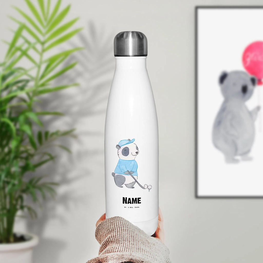 Personalised insulated bottle panda golfing Gift, sport, hobby, giving, thank you, award, profit, athlete, golf tournament, golf club, golf course, play golf, Golf