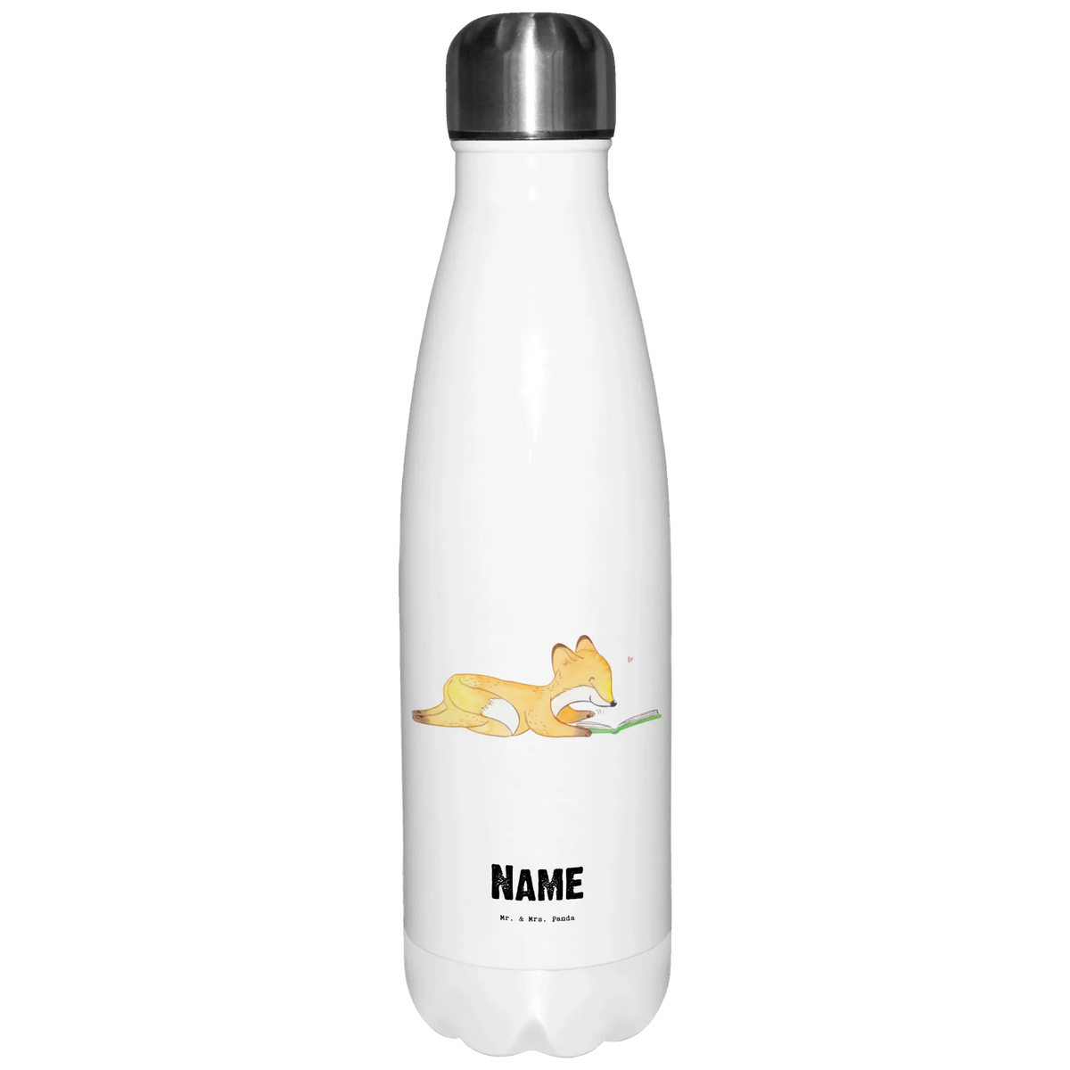 Personalised insulated bottle Fox To read Gift, sport, hobby, giving, thank you, award, profit, athlete, bookworm, read, read books