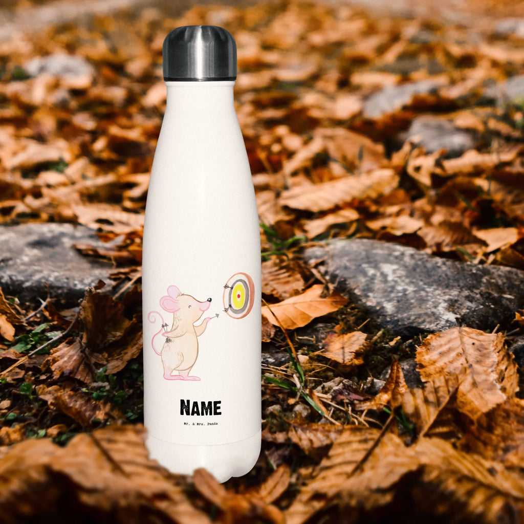 Personalised insulated bottle Mouse play darts Gift, sport, hobby, giving, thank you, award, profit, athlete, darts, darts tournament, Play darts