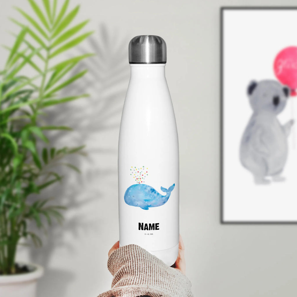 Personalised insulated bottle whale confetti Seafood, aquatic animals, ocean, sea, fish, shells, corals, reef, whale, narwhal, sea urchin, lobster, platypus, turtle, manatee, crocodile, orca, shrimp, gifts for seafood lovers, water world, underwater animals, underwater world, vacation, deep sea, seafood fans, gift ideas, seafood decoration, seafood posters, whales, new beginning, confetti, period of life, birthday, new start, Whale, diet, separation, motivation, losing weight