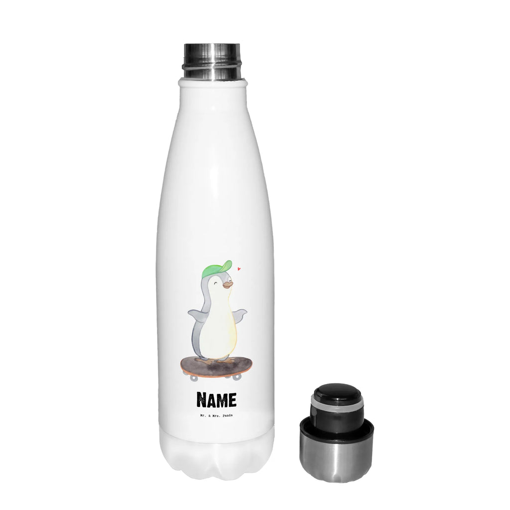 Personalised insulated bottle penguin skateboarding Gift, sport, hobby, giving, thank you, award, profit, athlete, skating, skate rink, skateboarding, Skateboarding, skateboard
