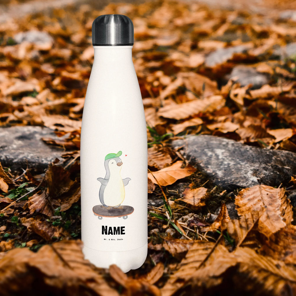 Personalised insulated bottle penguin skateboarding Gift, sport, hobby, giving, thank you, award, profit, athlete, skating, skate rink, skateboarding, Skateboarding, skateboard
