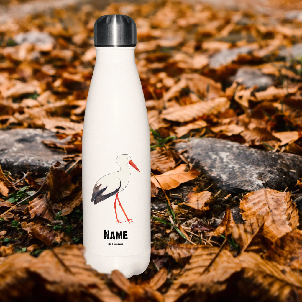 Personalised insulated bottle Stork small animals, cute, funny, cute animal motives, hand drawn, small world, funny sayings, good mood, happy, gifts, gift ideas, special gifts, animal lover, card, baby, mother, becoming a mother, mothers, pregnant, stork, baby bump, pregnancy, birth