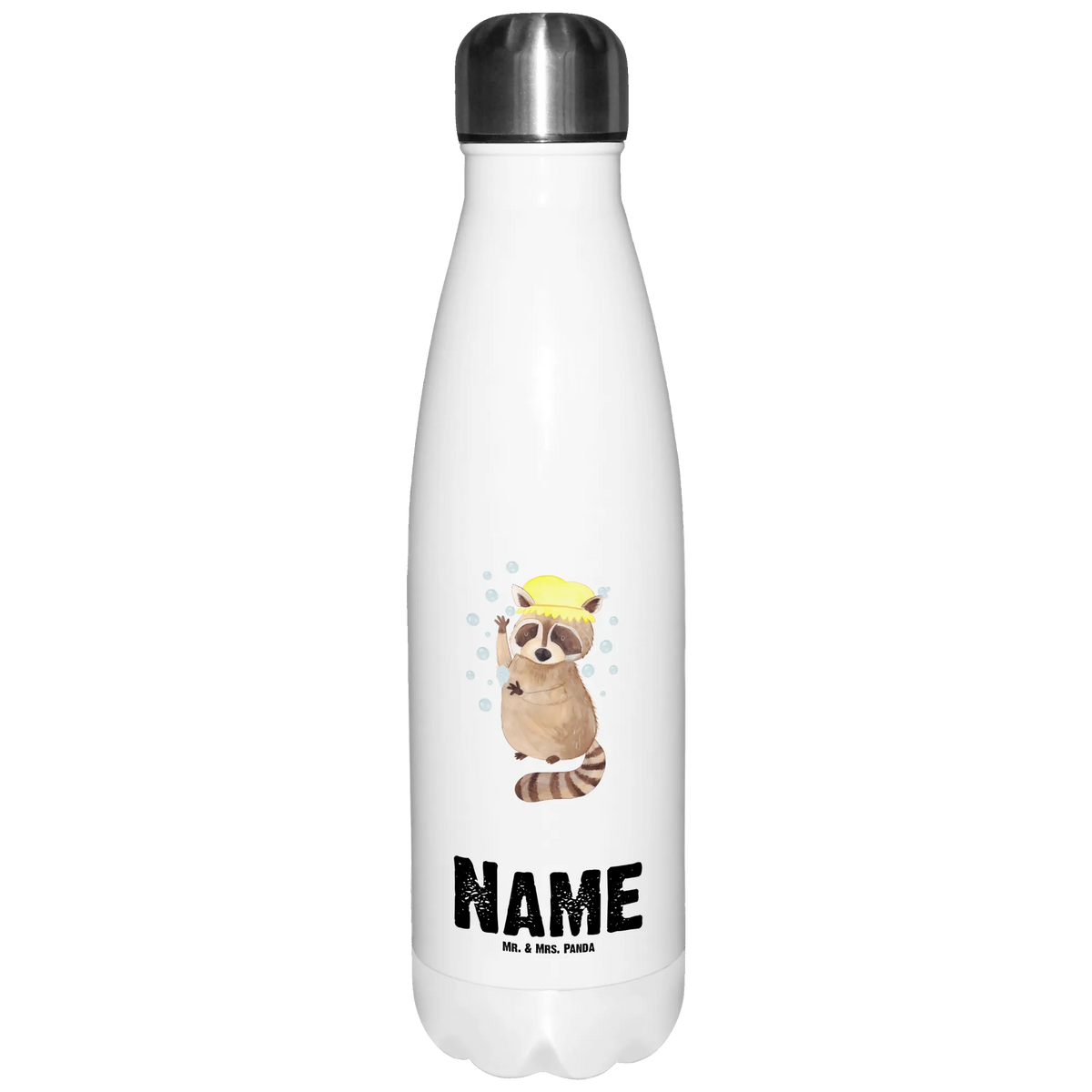 Personalised insulated bottle Raccoon small animals, cute, funny, cute animal motives, hand drawn, small world, funny sayings, good mood, happy, gifts, gift ideas, special gifts, animal lover, card, wash, raccoon, soap bubbles, plan, daydreaming