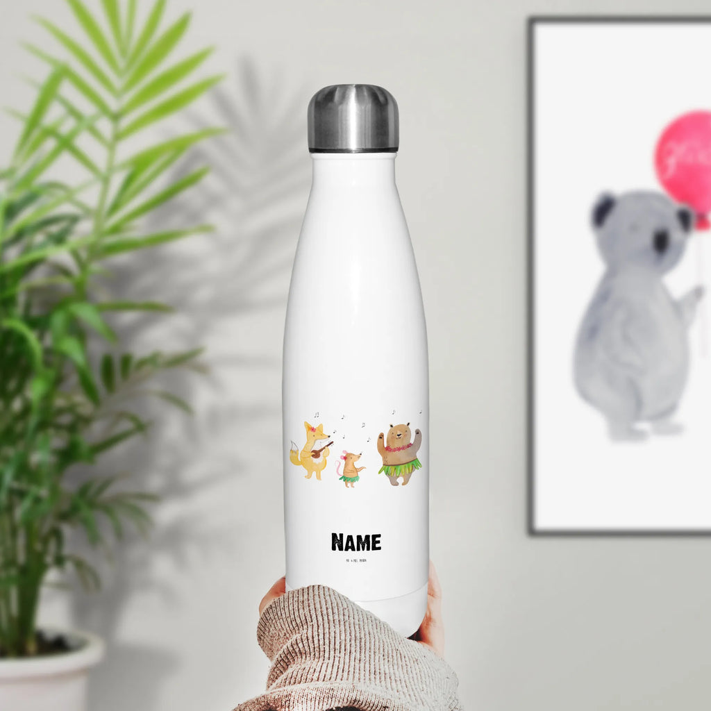 Personalised insulated bottle forest animals Aloha small animals, cute, funny, cute animal motives, hand drawn, small world, funny sayings, good mood, happy, gifts, gift ideas, special gifts, animal lover, card, laughter, bear, hedgehog, music, forest, aloha, rabbit, forest animals, life, dancing