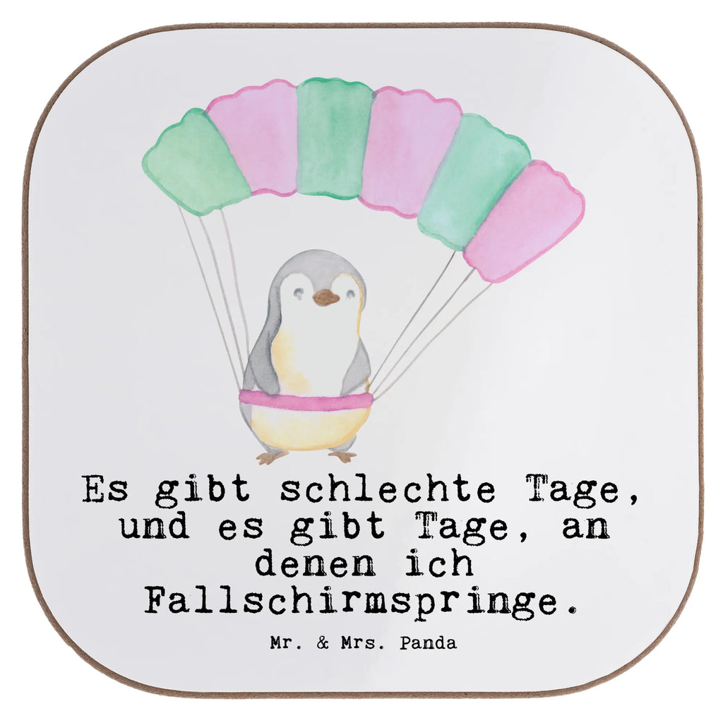 Square coaster penguin parachute jump gift, Coasters, glass coasters, presents, breakfast, party, gifts, Gift, sport, hobby, giving, thank you, award, profit, athlete, Skydiving, skydive, parachute jump