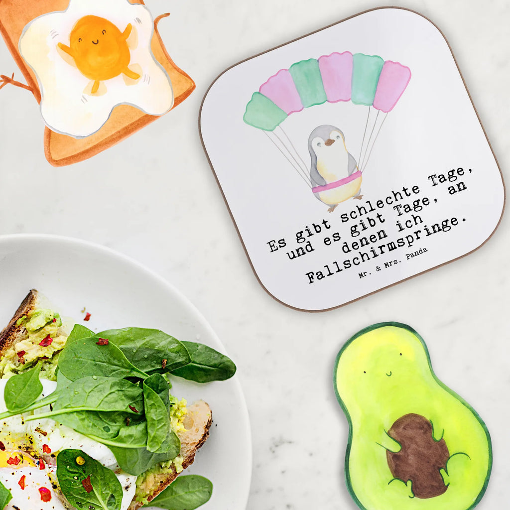 Square coaster penguin parachute jump gift, Coasters, glass coasters, presents, breakfast, party, gifts, Gift, sport, hobby, giving, thank you, award, profit, athlete, Skydiving, skydive, parachute jump