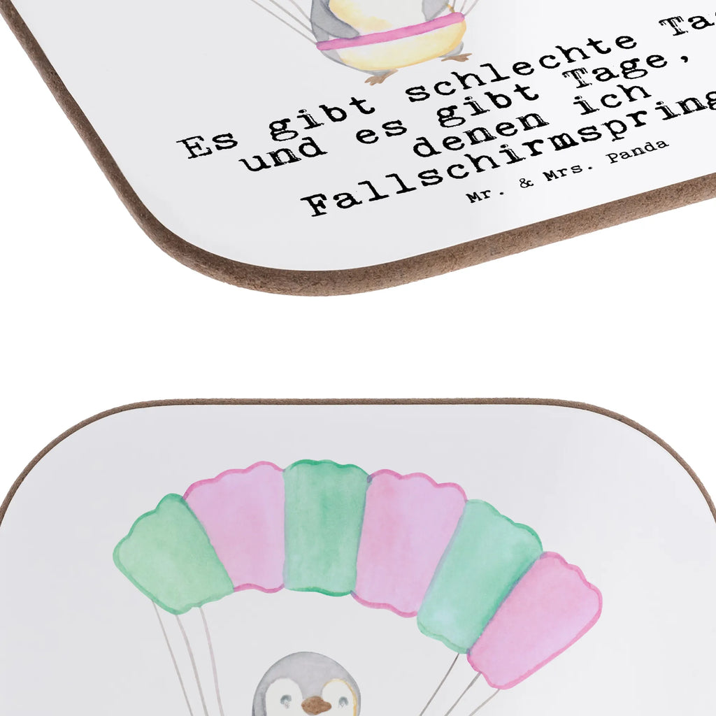 Square coaster penguin parachute jump gift, Coasters, glass coasters, presents, breakfast, party, gifts, Gift, sport, hobby, giving, thank you, award, profit, athlete, Skydiving, skydive, parachute jump