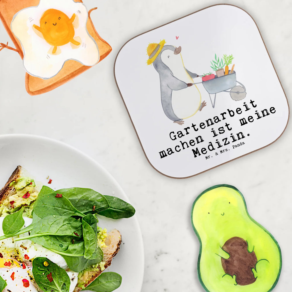 Square coaster penguin gardening gift, gifts, glass coasters, party, Coasters, presents, breakfast, Gift, sport, hobby, giving, thank you, award, profit, athlete, garden maintenance, Gardening, gardening, urban gardening