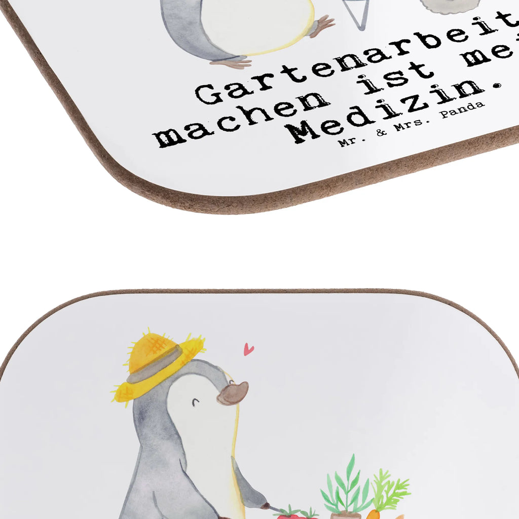 Square coaster penguin gardening gift, gifts, glass coasters, party, Coasters, presents, breakfast, Gift, sport, hobby, giving, thank you, award, profit, athlete, garden maintenance, Gardening, gardening, urban gardening