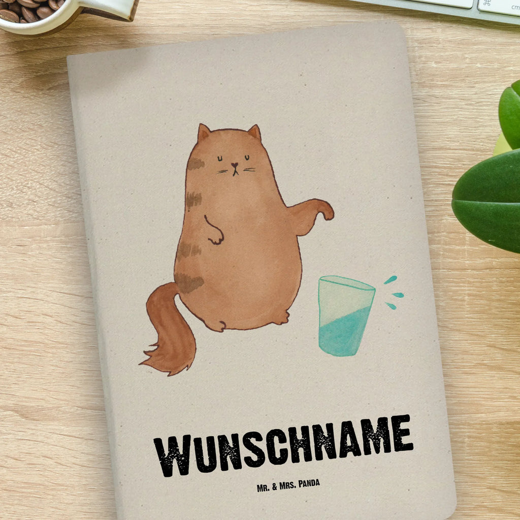 Personalised notebook Cat water glass cat, tomcat, kitty, meow, kitten, housecat, mama cat, love cats, cat image, cat fan, cat lover, cat fancier, cat decoration, gift for cat lover, cat owner, funny cats, cat sayings, cat motto, funny cat gifts, fan merchandise, cat stuff, animal lover, Cats, pussy, pet, water, glass, cats