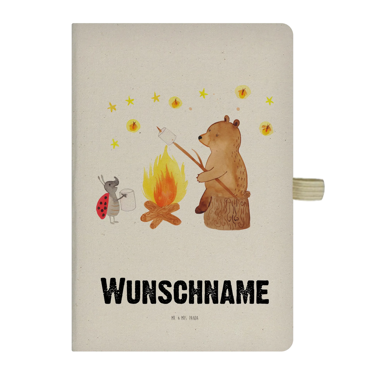 Personalised notebook Bear & Ladybird campfire bear, teddy, teddy bear, cuddly toy, Campfire