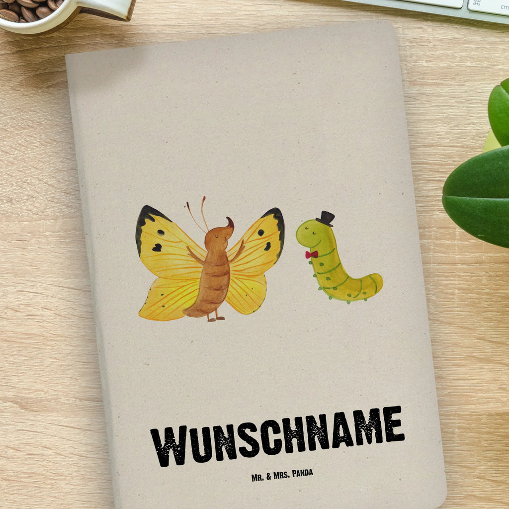 Personalised notebook Caterpillar butterfly small animals, cute, funny, cute animal motives, hand drawn, small world, funny sayings, good mood, happy, gifts, gift ideas, special gifts, animal lover, card, hat, cocoon, growing up, beauty, Caterpillar, lemon butterfly, butterfly, development