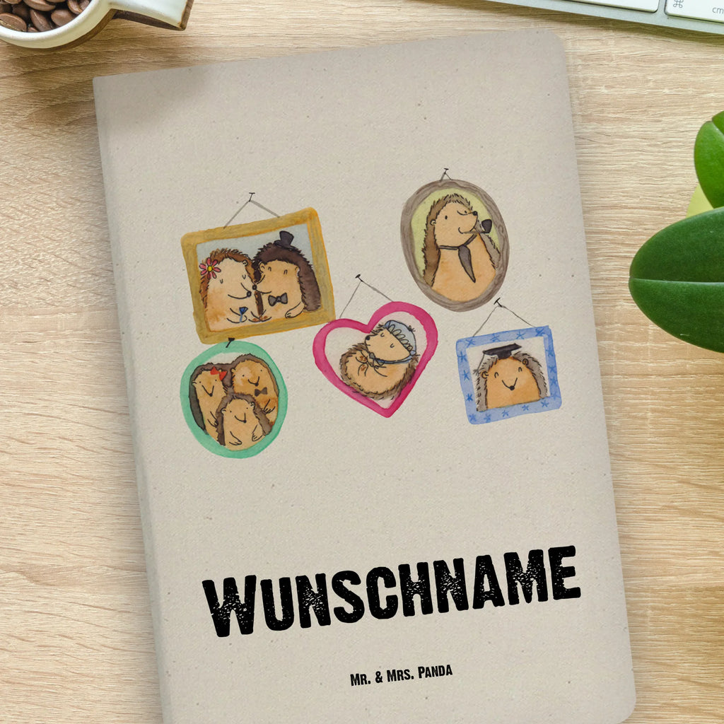 Personalised notebook Hedgehog family Family, Father's Day, Mother's Day, brother, sister, Mom, Dad, dad, mum, love, solidarity, happiness, hedgehogs, pictures