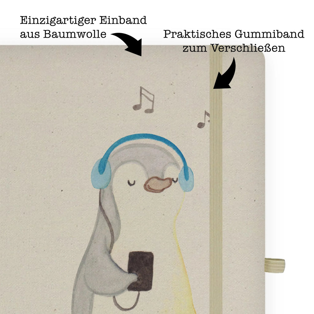 Personalised notebook penguin listen to music Gift, sport, hobby, giving, thank you, award, profit, athlete, listening to music, favorite song