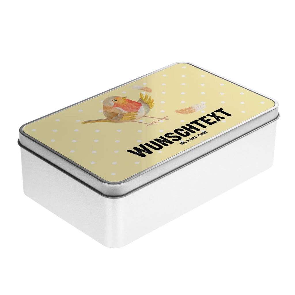 Spersonalizowana metalowa puszka rudzik Pióra Motywy zwierzęce, dobra energia, zabawne powiedzonka, zwierzęta