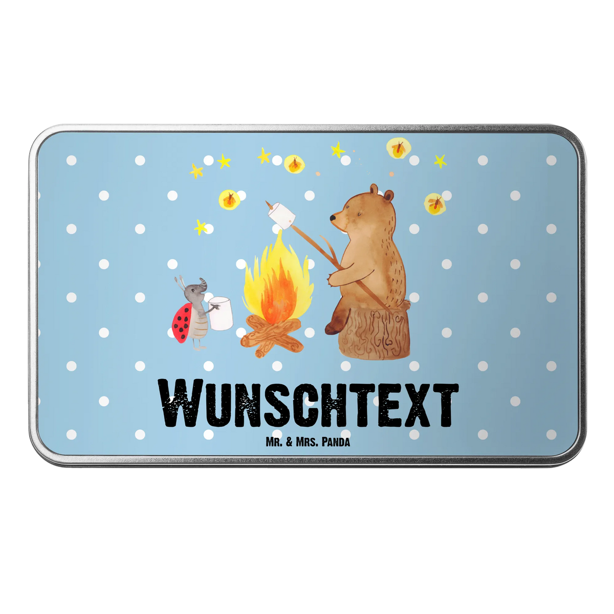 Personalised metal tin Bear & Ladybird campfire bear, teddy, teddy bear, cuddly toy, Campfire