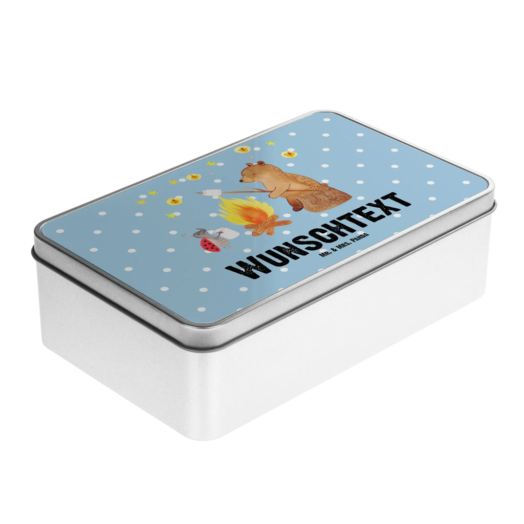 Personalised metal tin Bear & Ladybird campfire bear, teddy, teddy bear, cuddly toy, Campfire